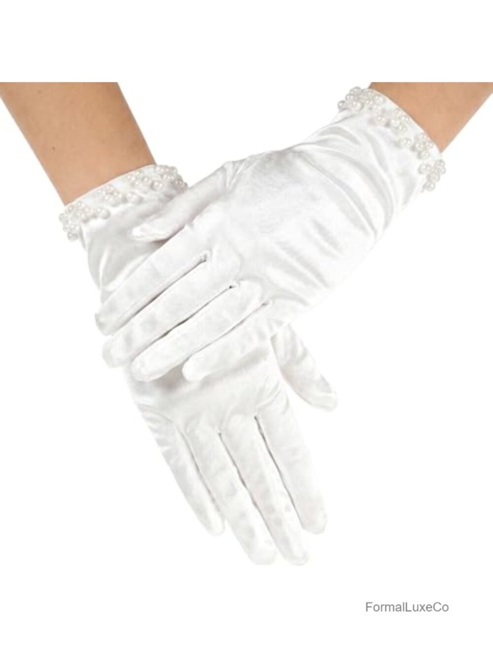 Satin Pearl Wrist Gloves for Wedding Bridal Opera Tea Party